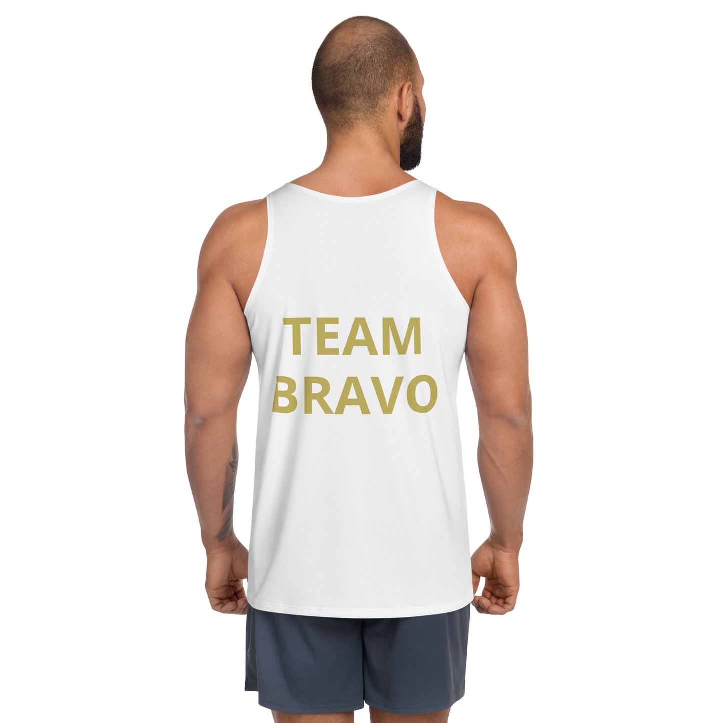 Team Bravo Unisex Tank Top in White & Gold