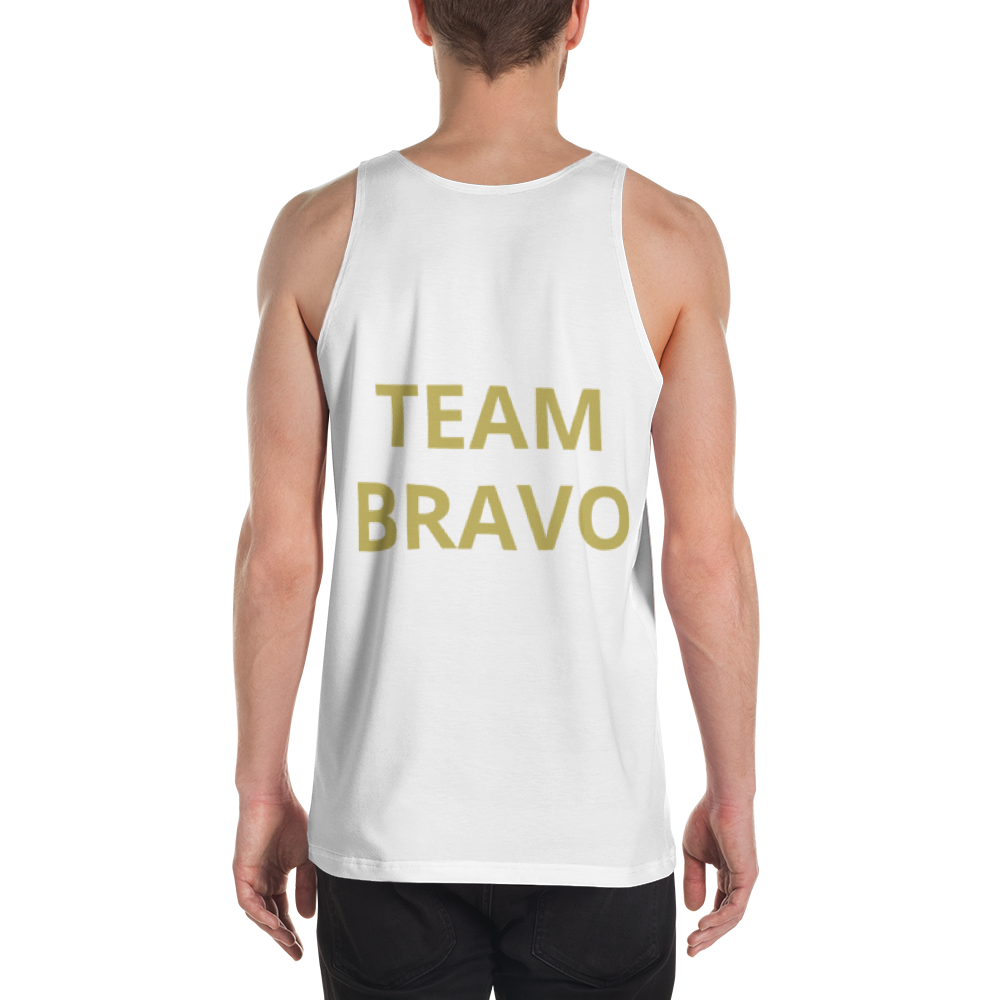 Team Bravo Unisex Tank Top in White & Gold