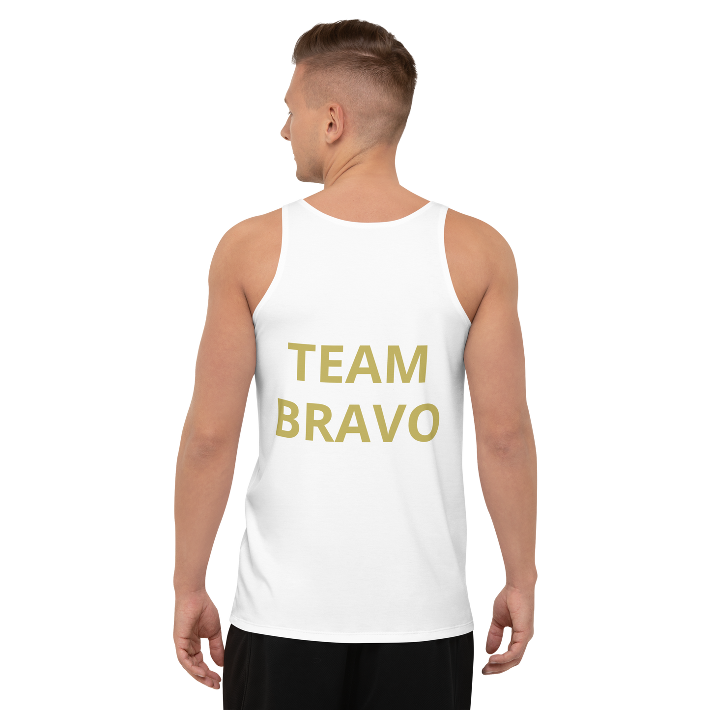 Team Bravo Unisex Tank Top in White & Gold