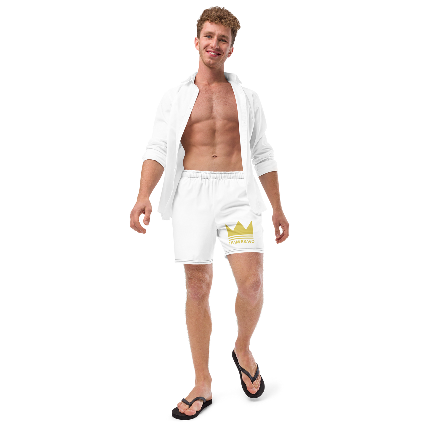 Team Bravo Men's Swim Trunks White & Gold