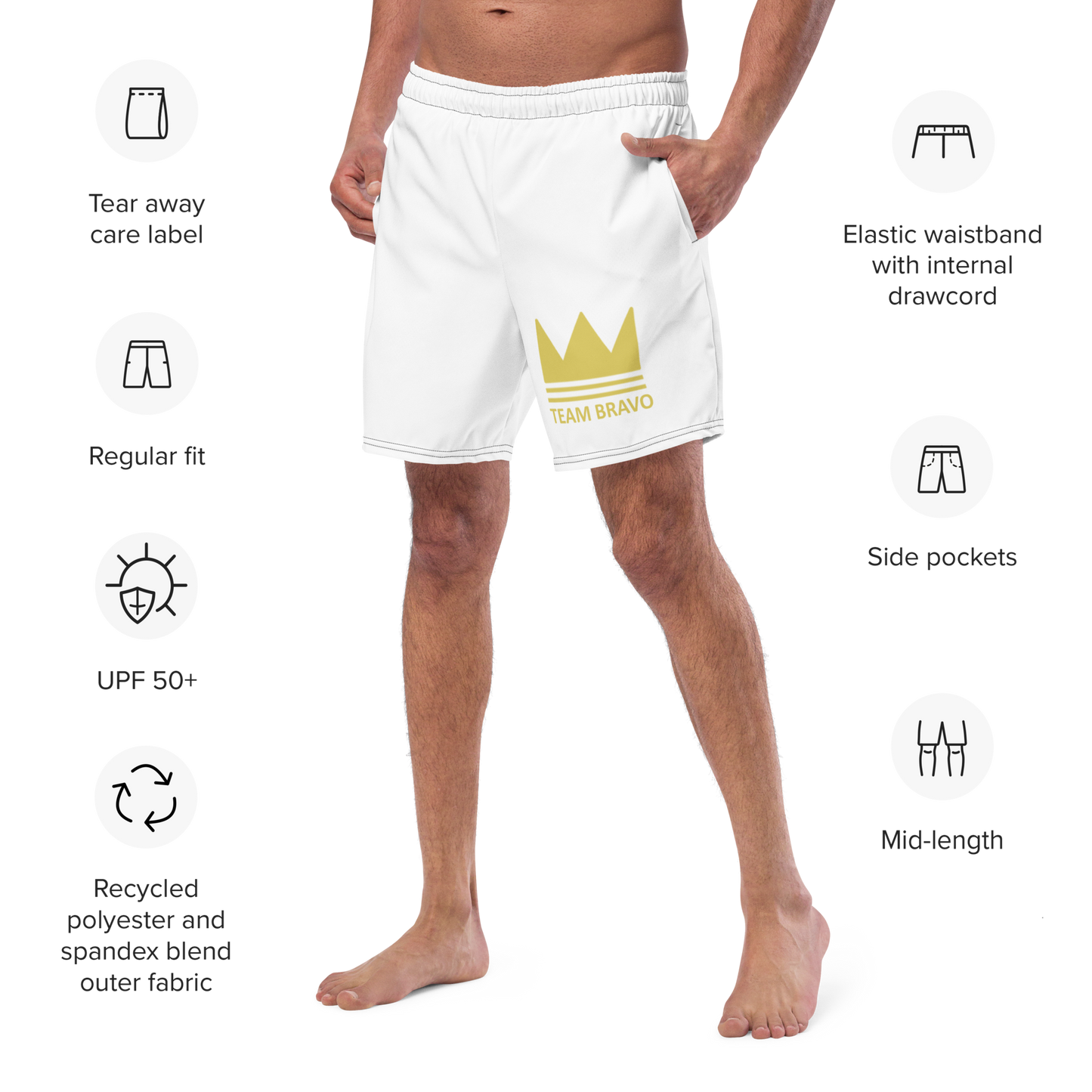 Team Bravo Men's Swim Trunks White & Gold