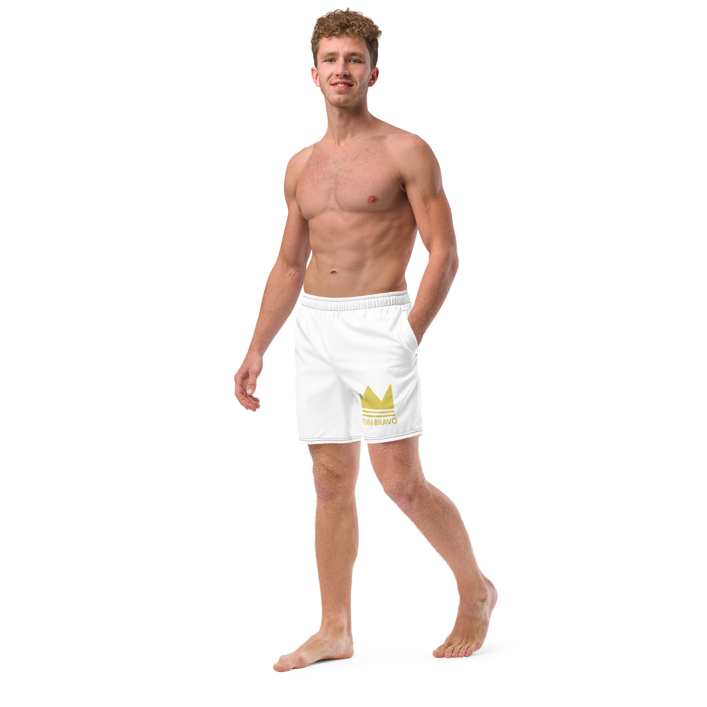 Team Bravo Men's Swim Trunks White & Gold