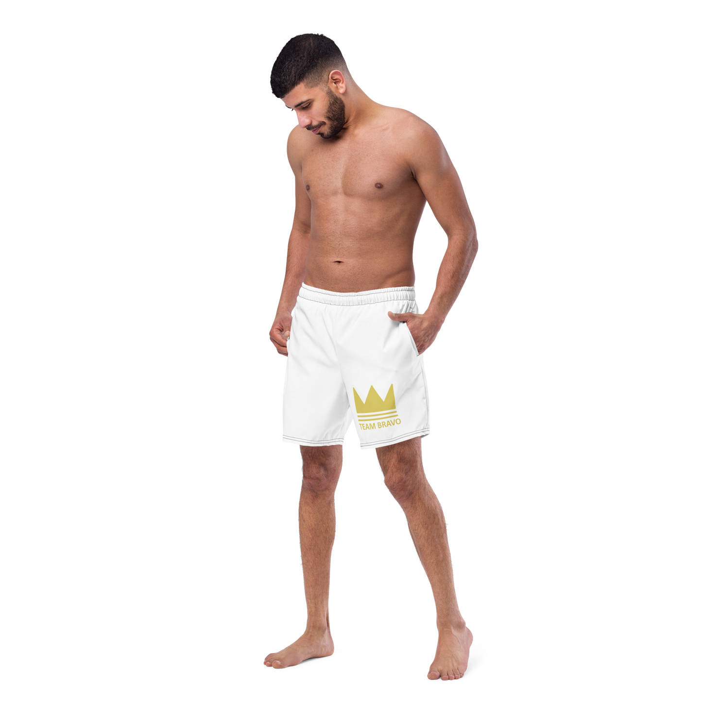 Team Bravo Men's Swim Trunks White & Gold