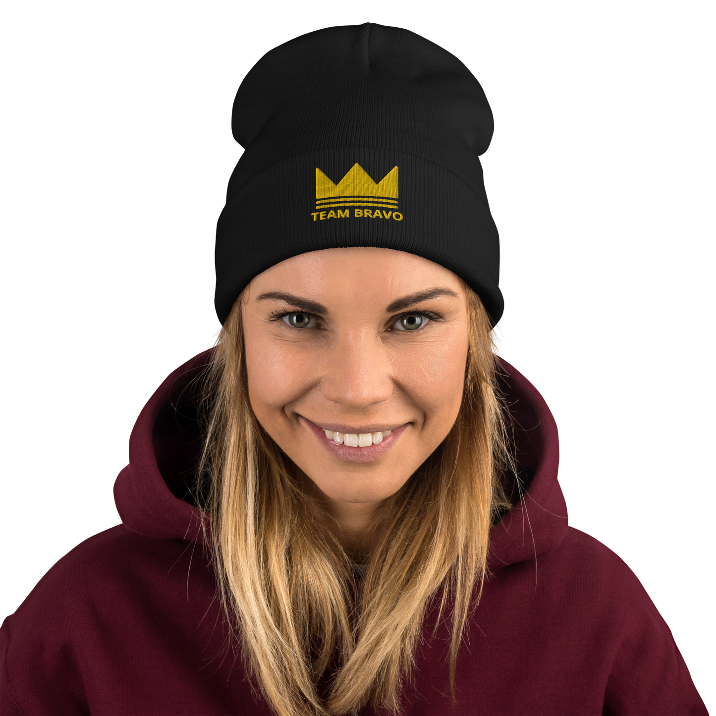 Team Bravo Embroidered Beanie Black & Gold