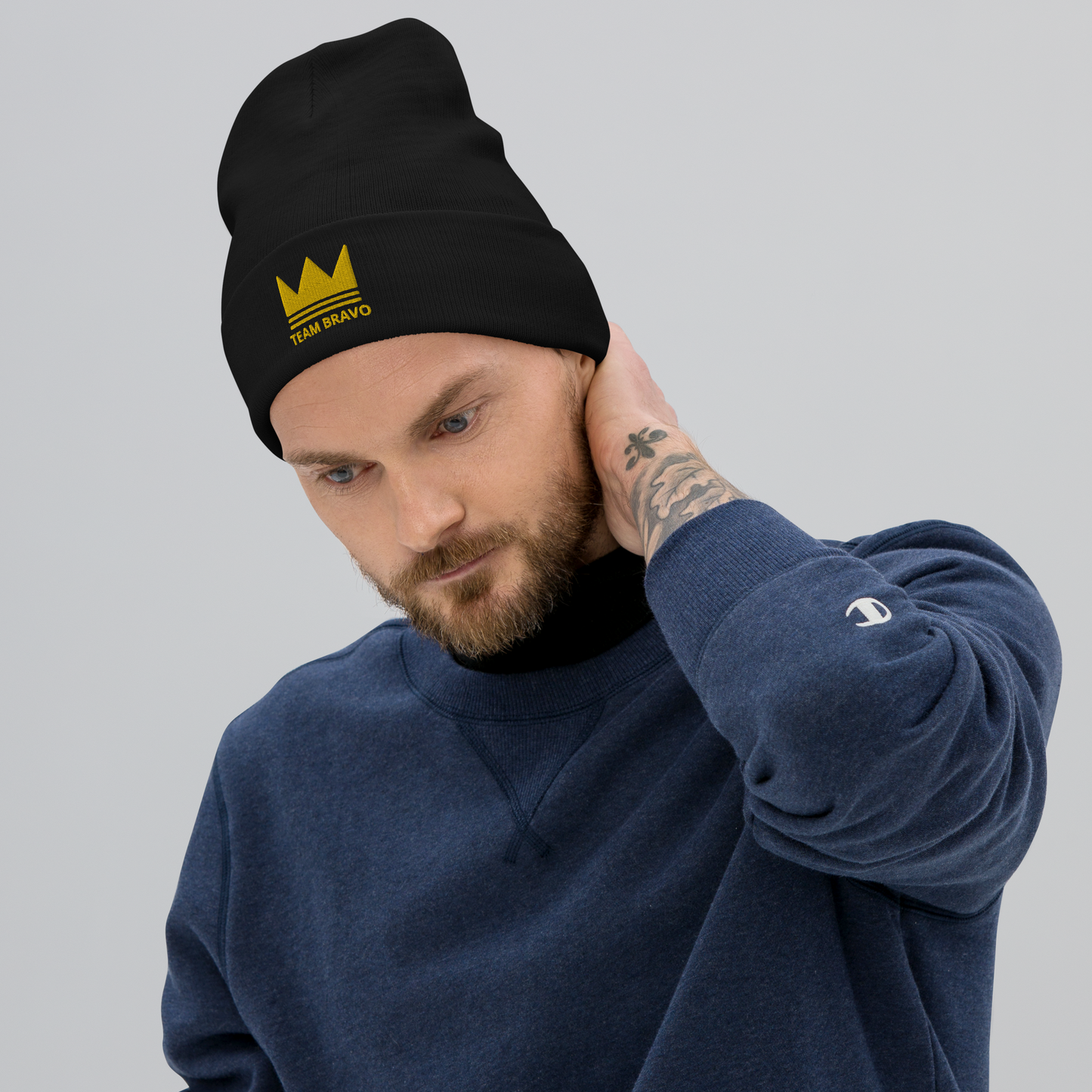 Team Bravo Embroidered Beanie Black & Gold