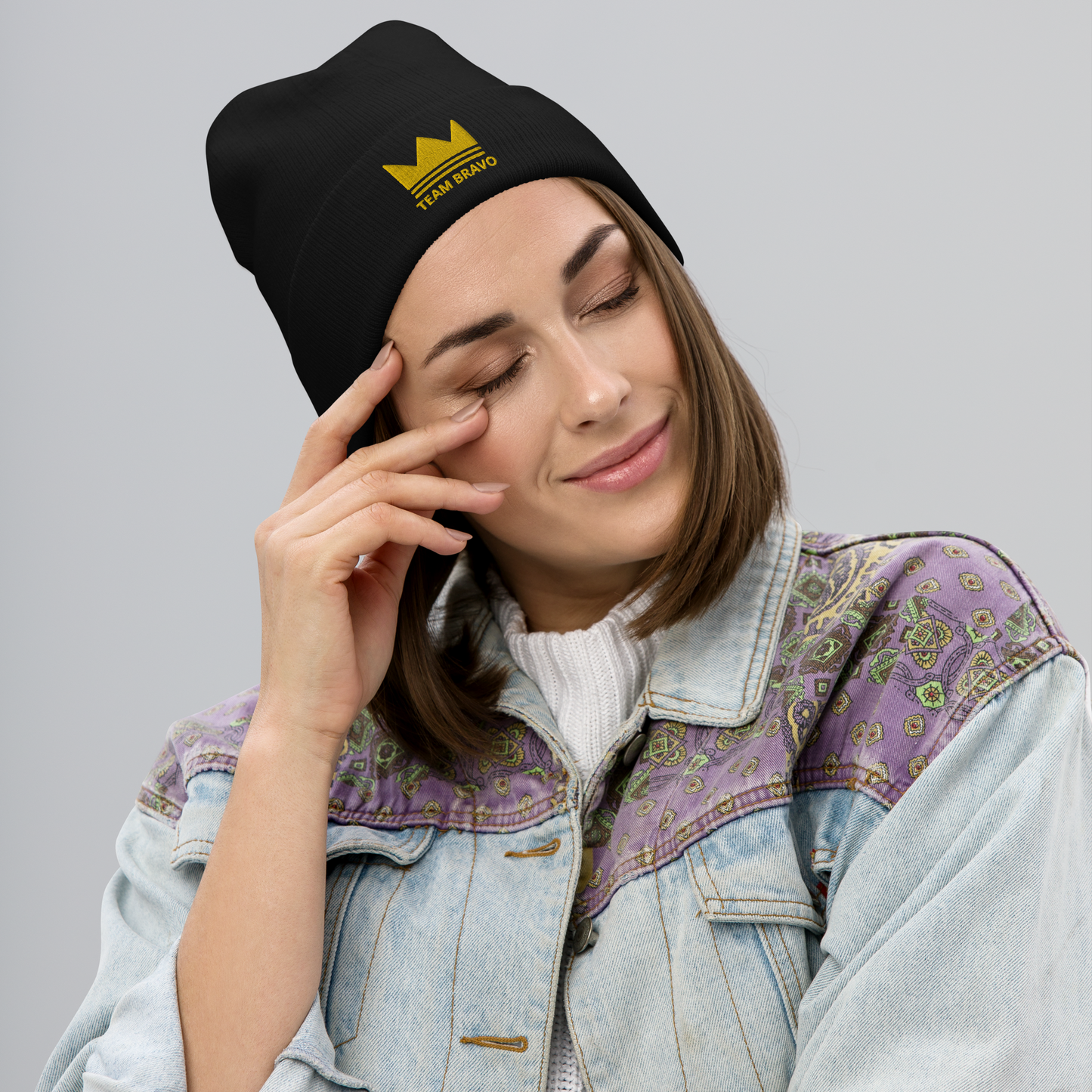 Team Bravo Embroidered Beanie Black & Gold