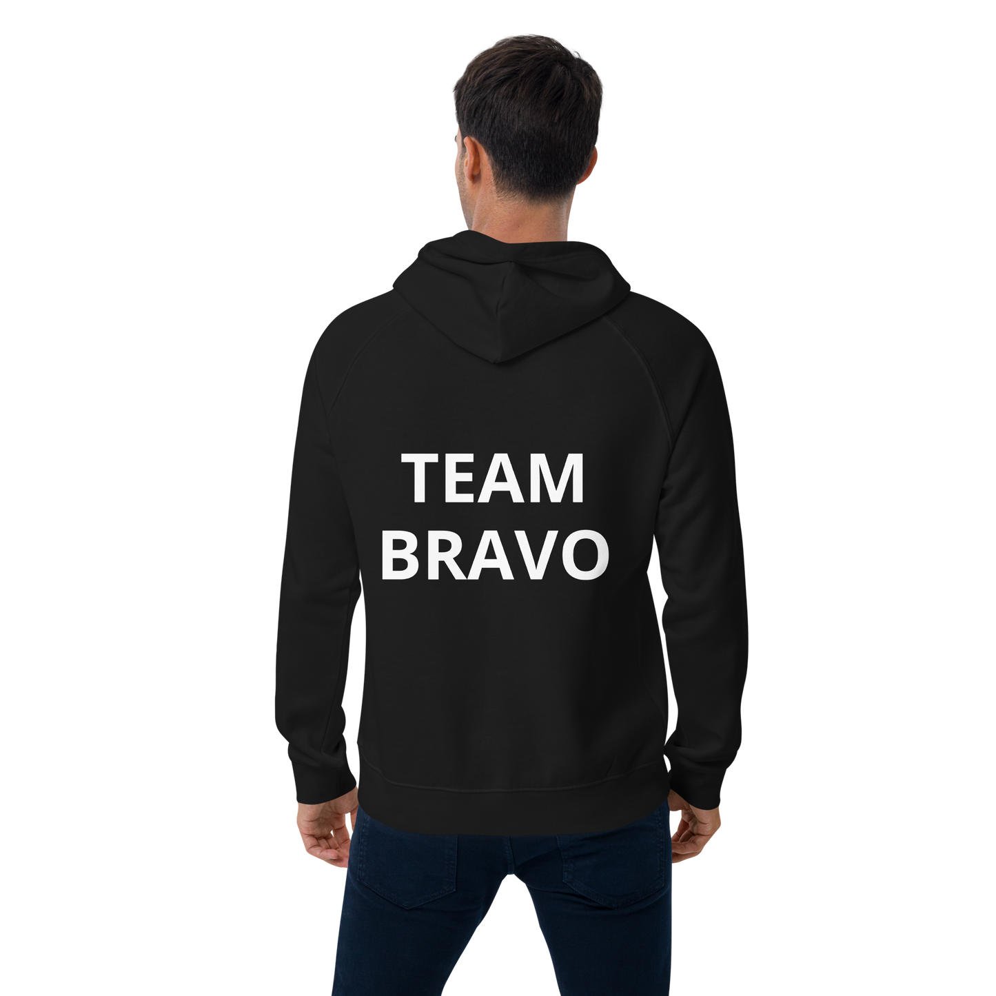 Team Bravo Unisex Eco Raglan Hoodie Black & White