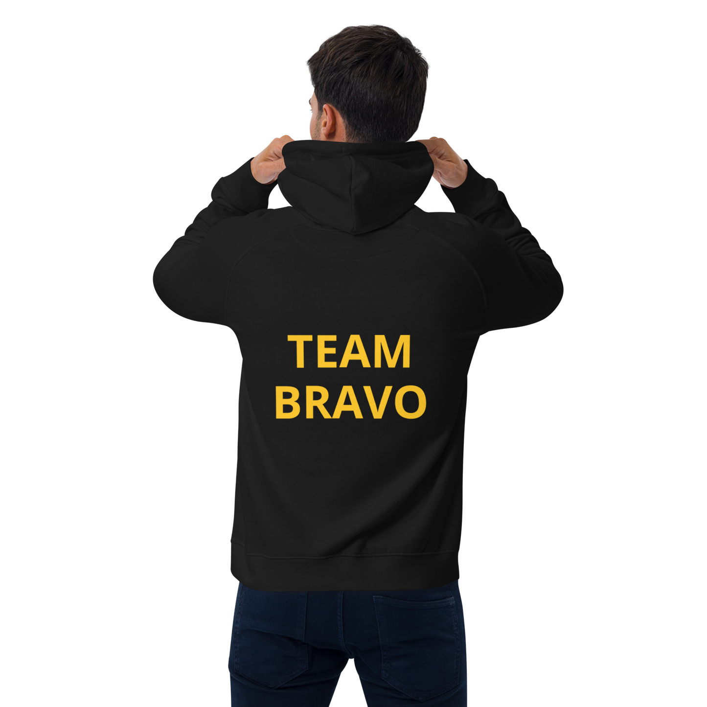 Team Bravo Unisex Eco Raglan Hoodie Black & Gold