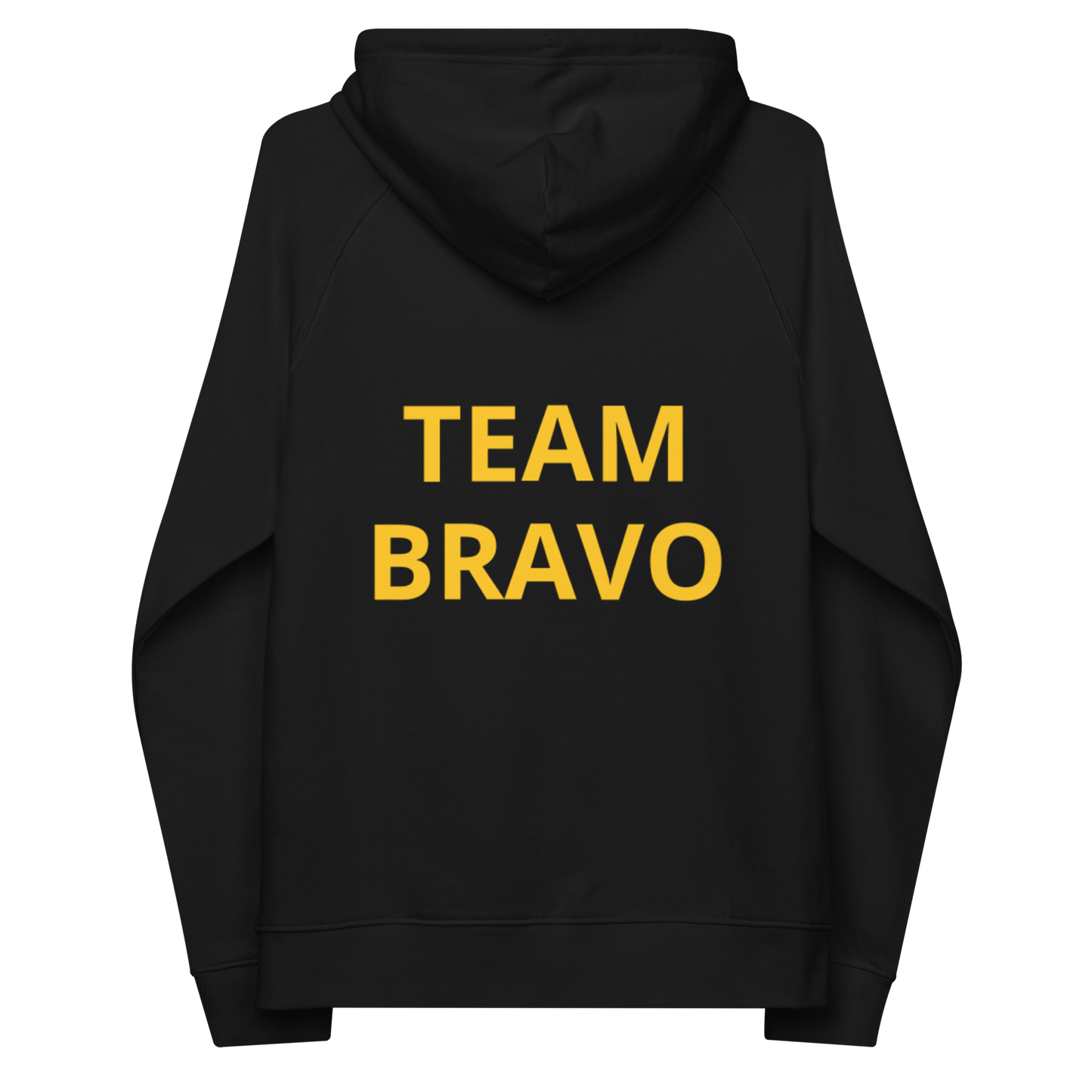 Team Bravo Unisex Eco Raglan Hoodie Black & Gold