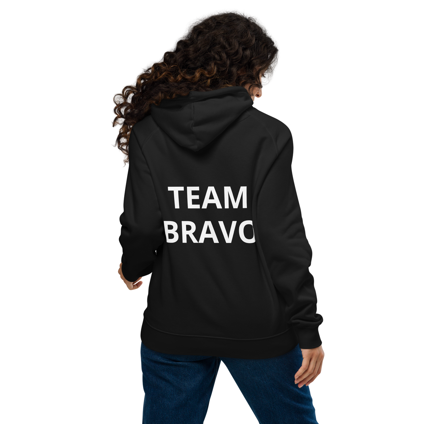 Team Bravo Unisex Eco Raglan Hoodie Black & White