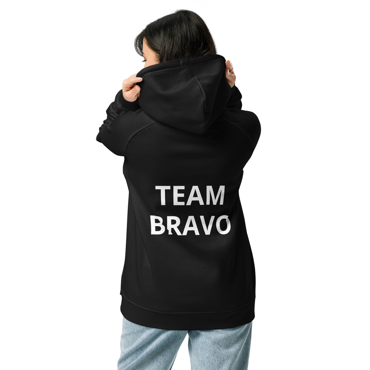 Team Bravo Unisex Eco Raglan Hoodie Black & White