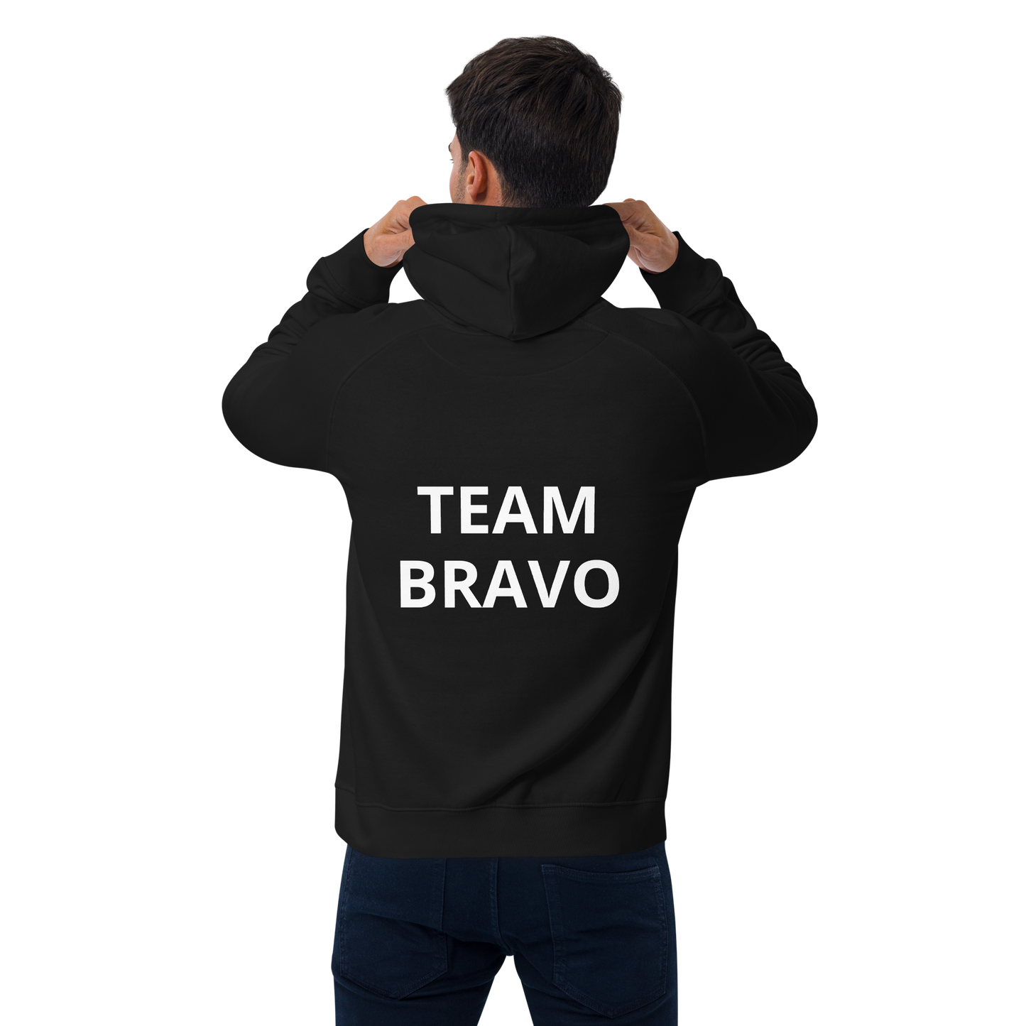 Team Bravo Unisex Eco Raglan Hoodie Black & White