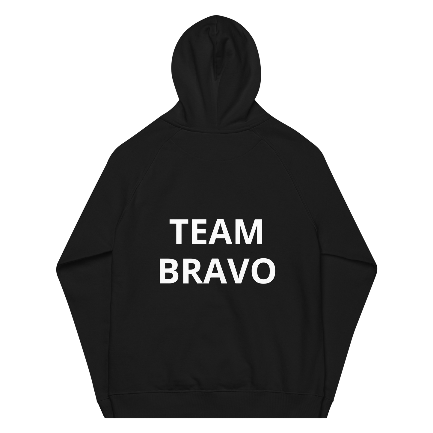 Team Bravo Unisex Eco Raglan Hoodie Black & White