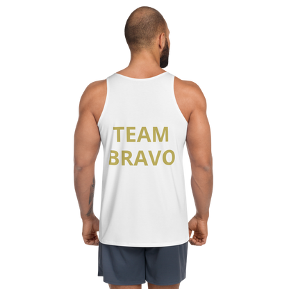 Team Bravo Unisex Tank Top in White & Gold