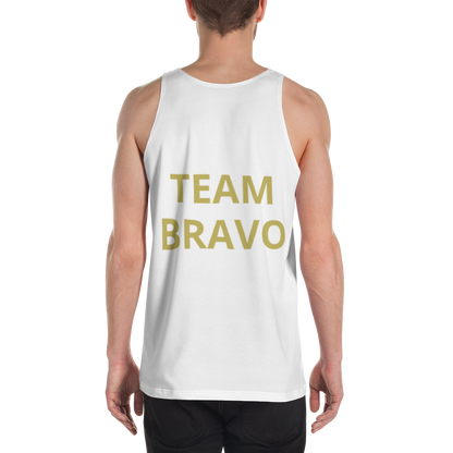 Team Bravo Unisex Tank Top in White & Gold