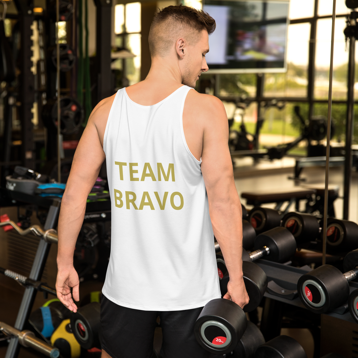 Team Bravo Unisex Tank Top in White & Gold
