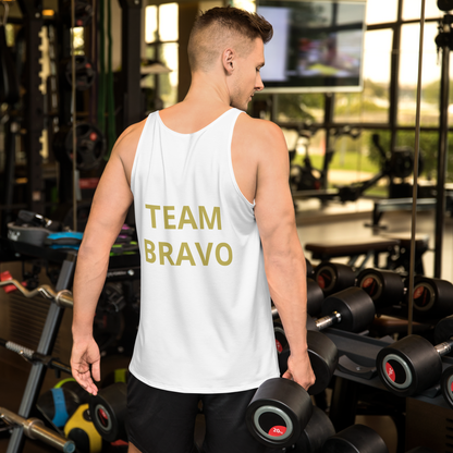 Team Bravo Unisex Tank Top in White & Gold