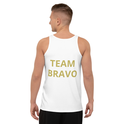 Team Bravo Unisex Tank Top in White & Gold