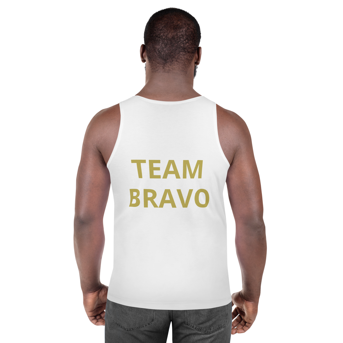 Team Bravo Unisex Tank Top in White & Gold