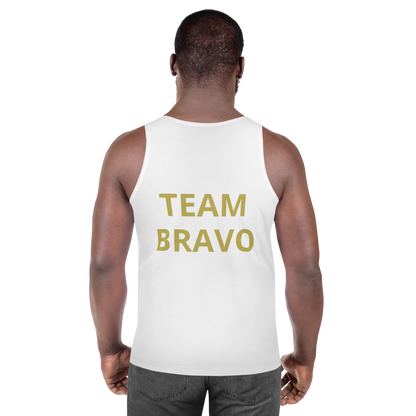 Team Bravo Unisex Tank Top in White & Gold