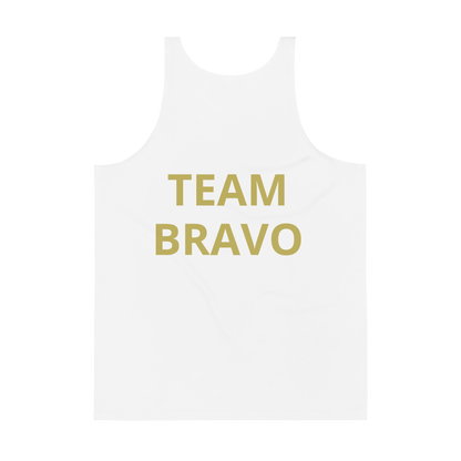 Team Bravo Unisex Tank Top in White & Gold
