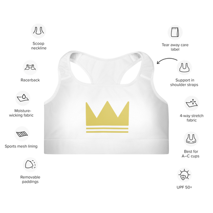 Team Bravo Padded Sports Bra White & Gold