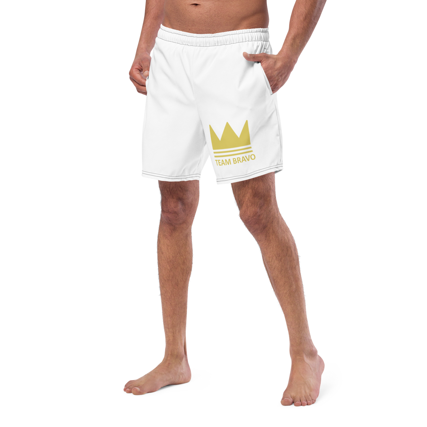 Team Bravo Men's Swim Trunks White & Gold