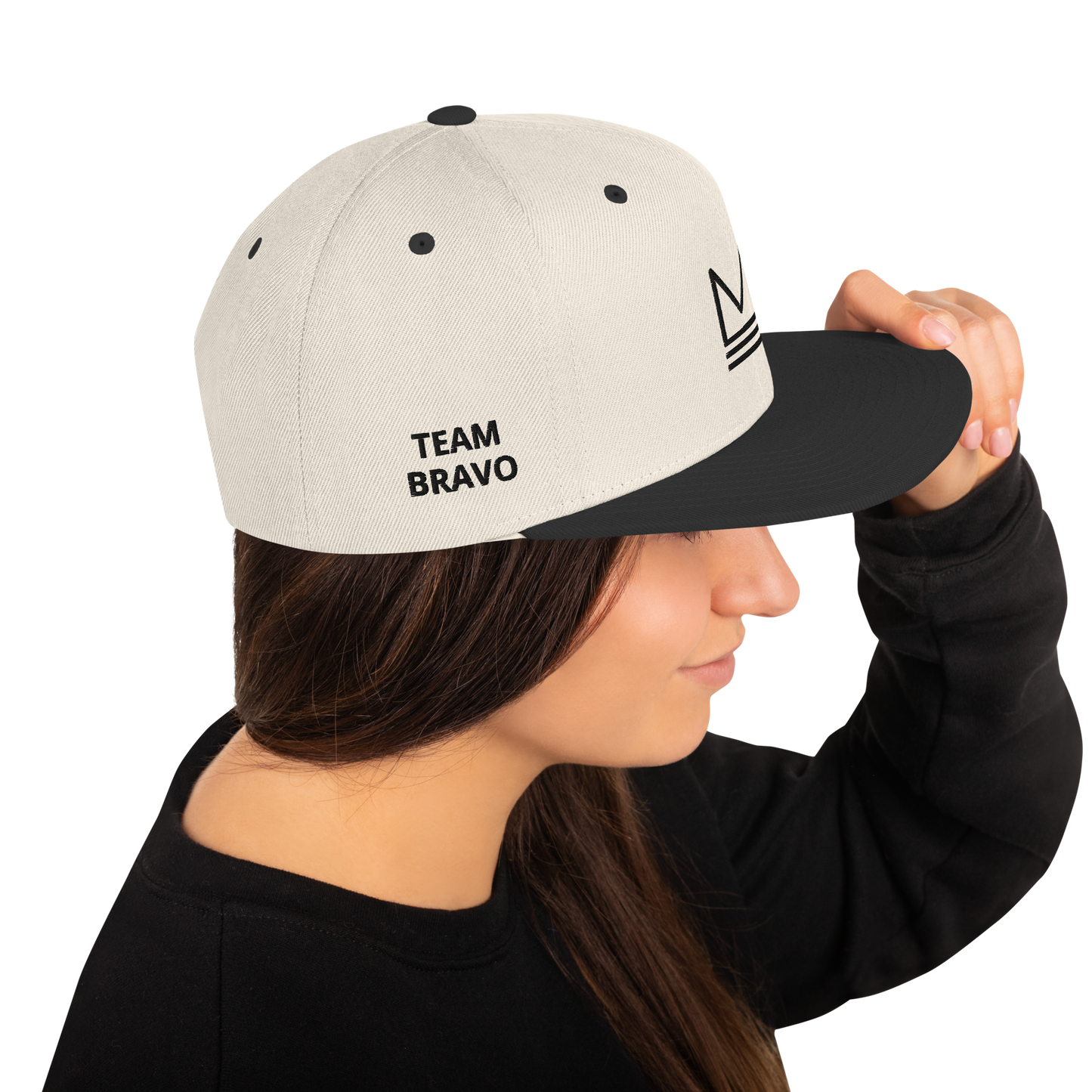 Team Bravo Snapback Hat White & Black